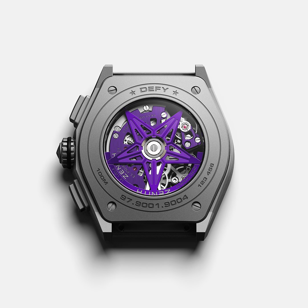 高貴な色合いとして日本でも愛され、親しまれてきた紫色の時計はお好きですか！？【デファイ エル・プリメロ２１ ウルトラ ヴァイオレット】ゼニスブティック大阪 - DEFY ｜DEFY-21-Violet-caseback-SL-4X5- 